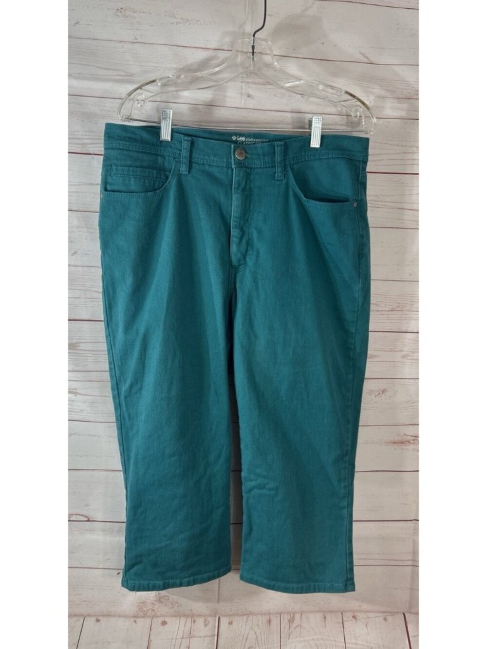 Womens Lee Platinum Label Classic Fit Size 14 Capri Jeans High Rise Blue Teal